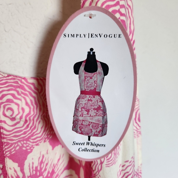 Simply Envogue Sweet Whisper retro pink white floral print ruffle apron cute NWT - Picture 12 of 12